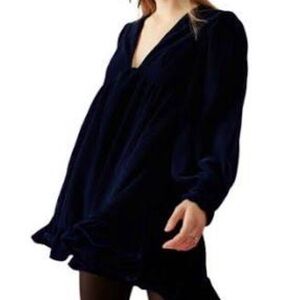 Free People Navy Blue Velvet Estella Dress Size M